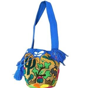 Wayuu tapestry bag Cactus Print Rainbow Fringe Beach Bag Colorful bucket purse
